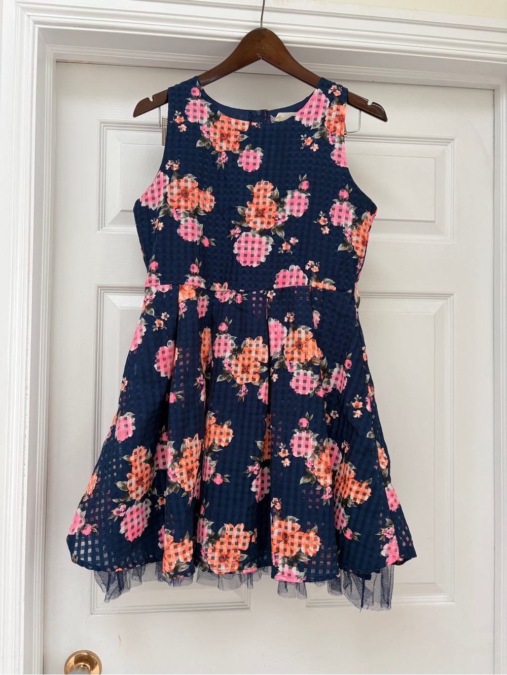 btween Navy Floral Skater Dress with Pink & Orange Blooms girls size 16